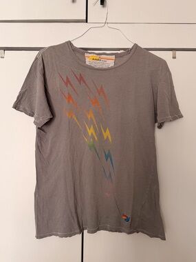 RARE Aviator Nation Gray Tee with Rainbow Lightning Graphic - Men’s Size L